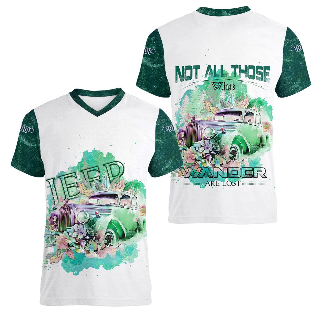 green-jeep-galaxy-women-v-neck-t-shirt-not-all-those-who-wander-are-lost