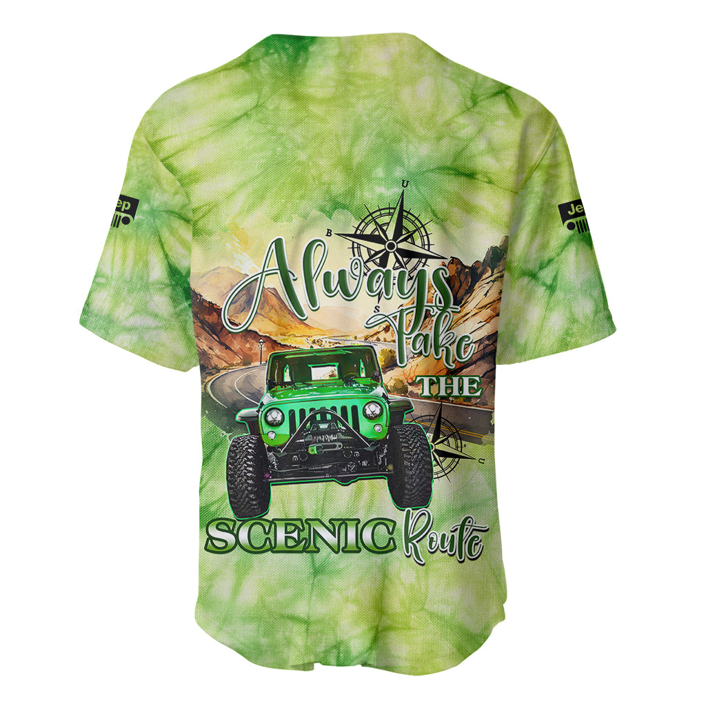 green-jeep-tie-dye-baseball-jersey-always-take-the-scenic-route