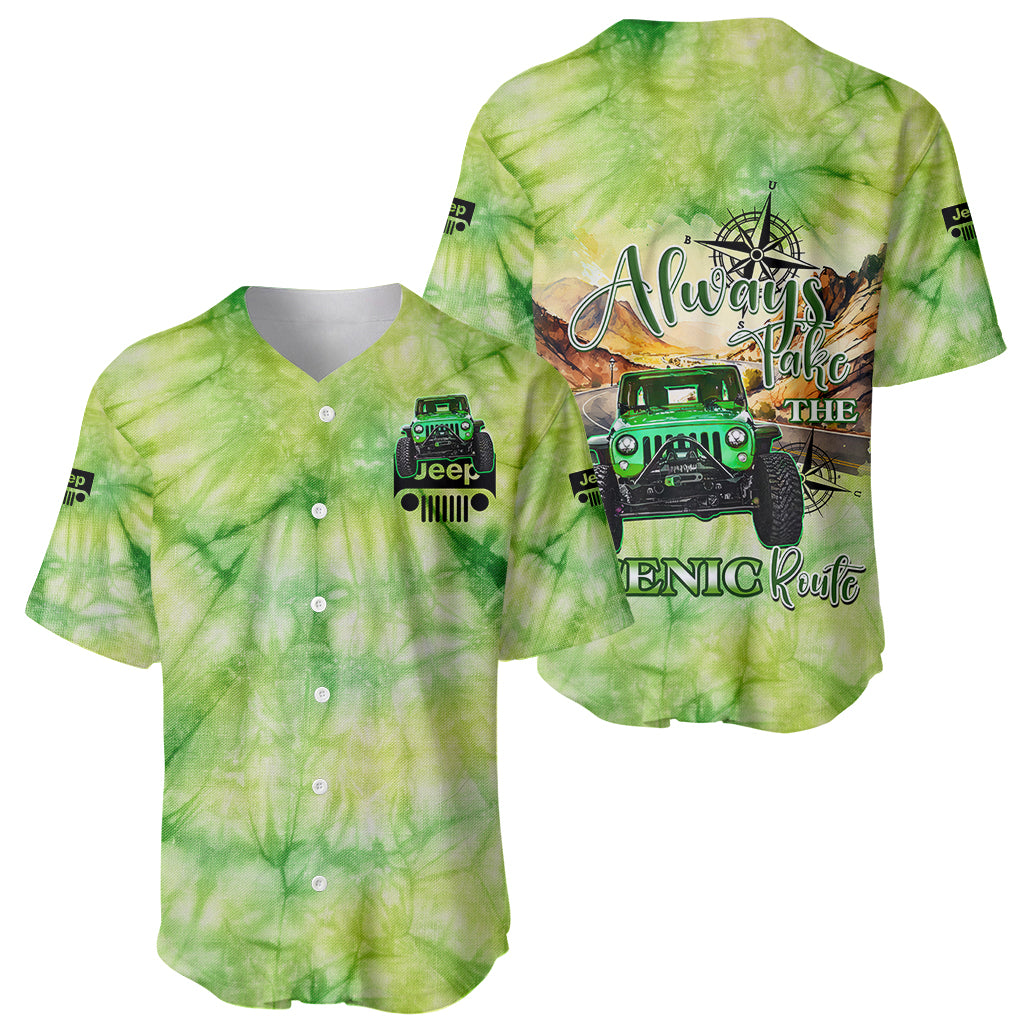 green-jeep-tie-dye-baseball-jersey-always-take-the-scenic-route