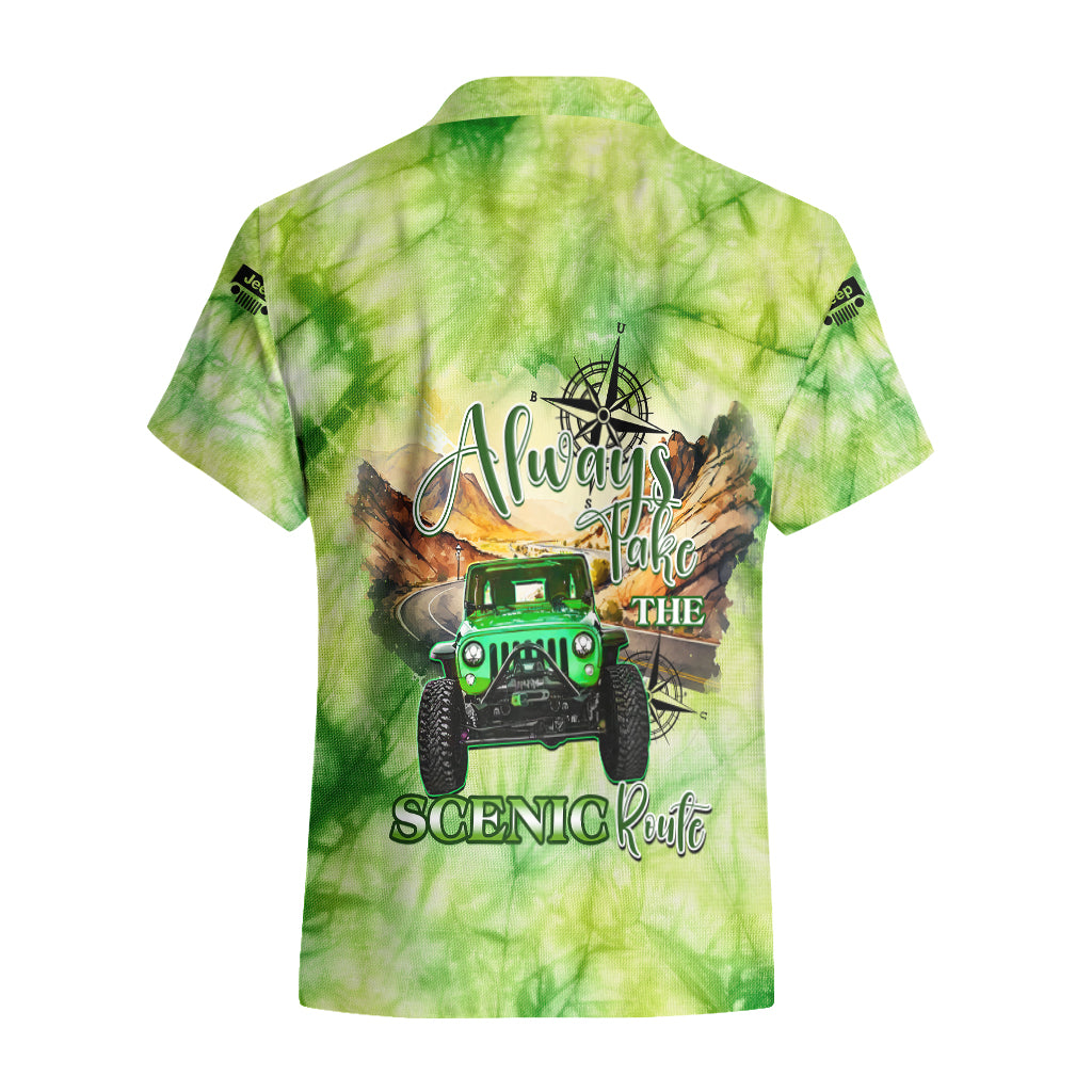 green-jeep-tie-dye-hawaiian-shirt-always-take-the-scenic-route