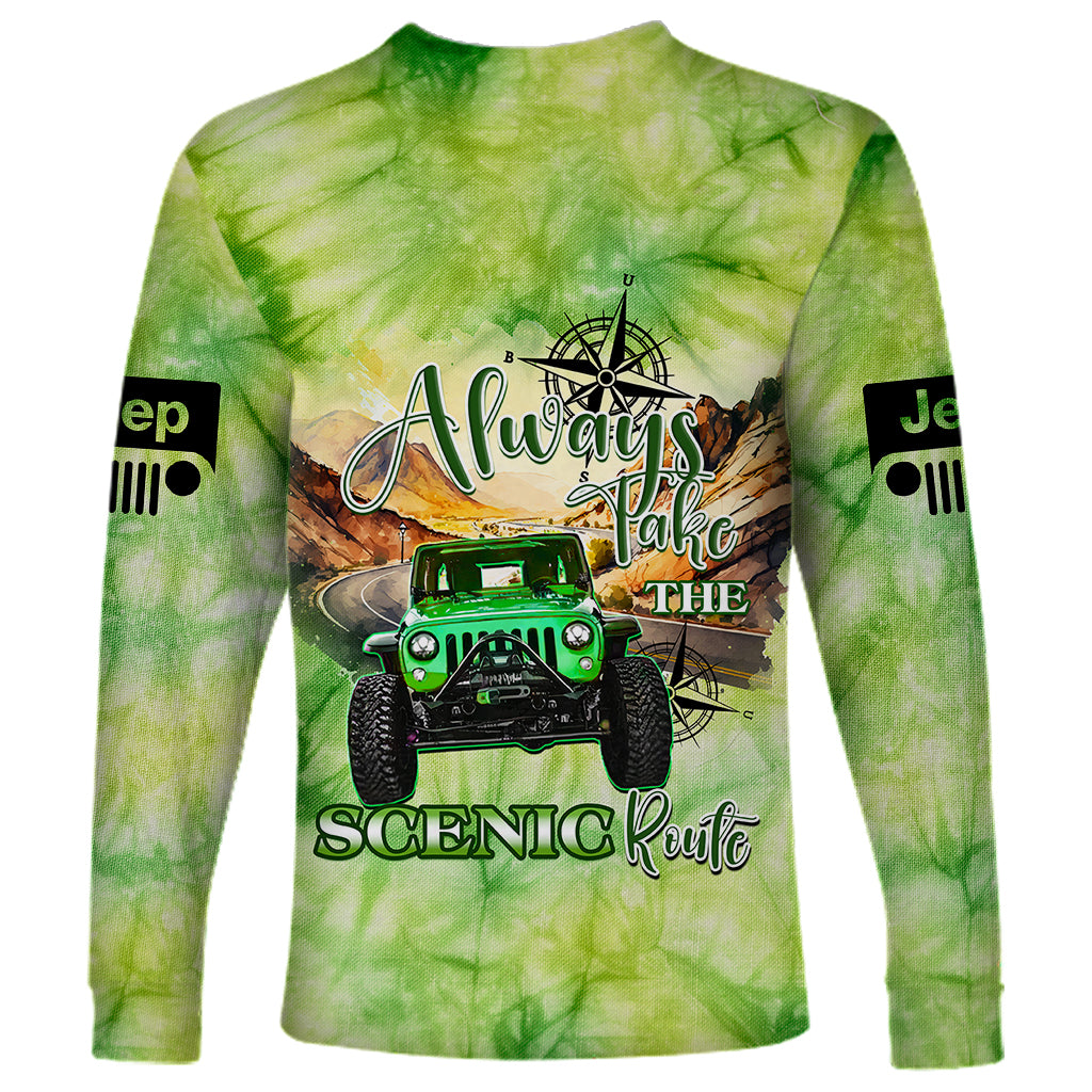 green-jeep-tie-dye-long-sleeve-shirt-always-take-the-scenic-route