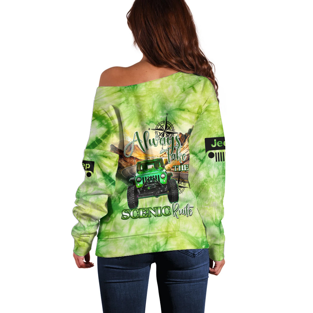 green-jeep-tie-dye-off-shoulder-sweater-always-take-the-scenic-route