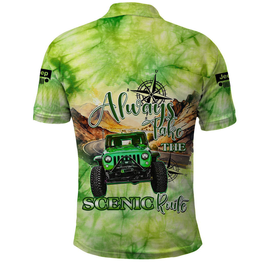 green-jeep-tie-dye-polo-shirt-always-take-the-scenic-route