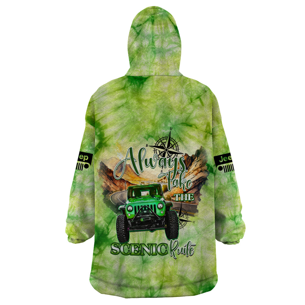 green-jeep-tie-dye-wearable-blanket-hoodie-always-take-the-scenic-route