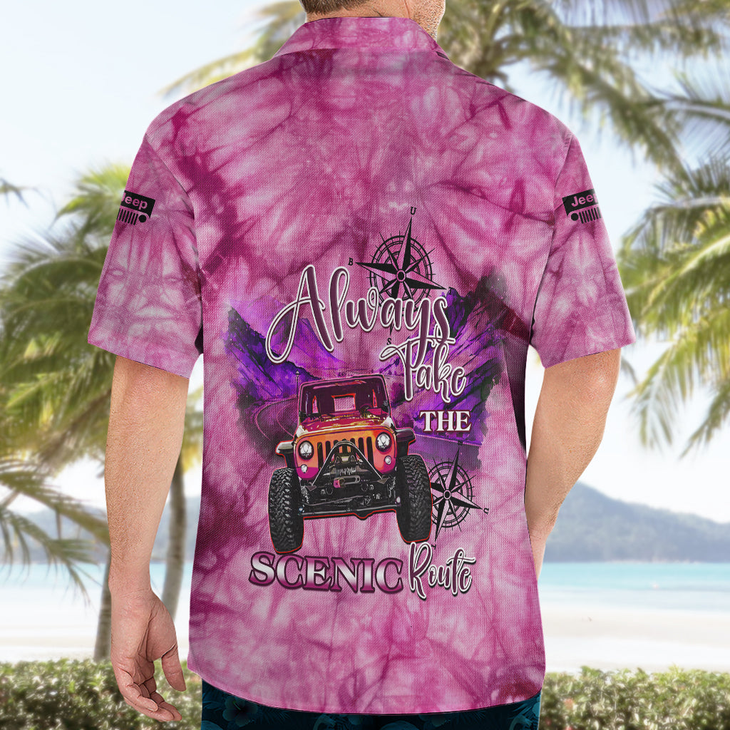 pink-jeep-tie-dye-hawaiian-shirt-always-take-the-scenic-route