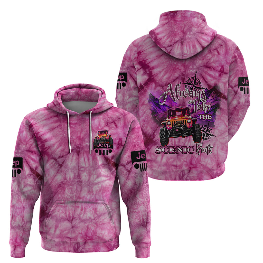 pink-jeep-tie-dye-hoodie-always-take-the-scenic-route