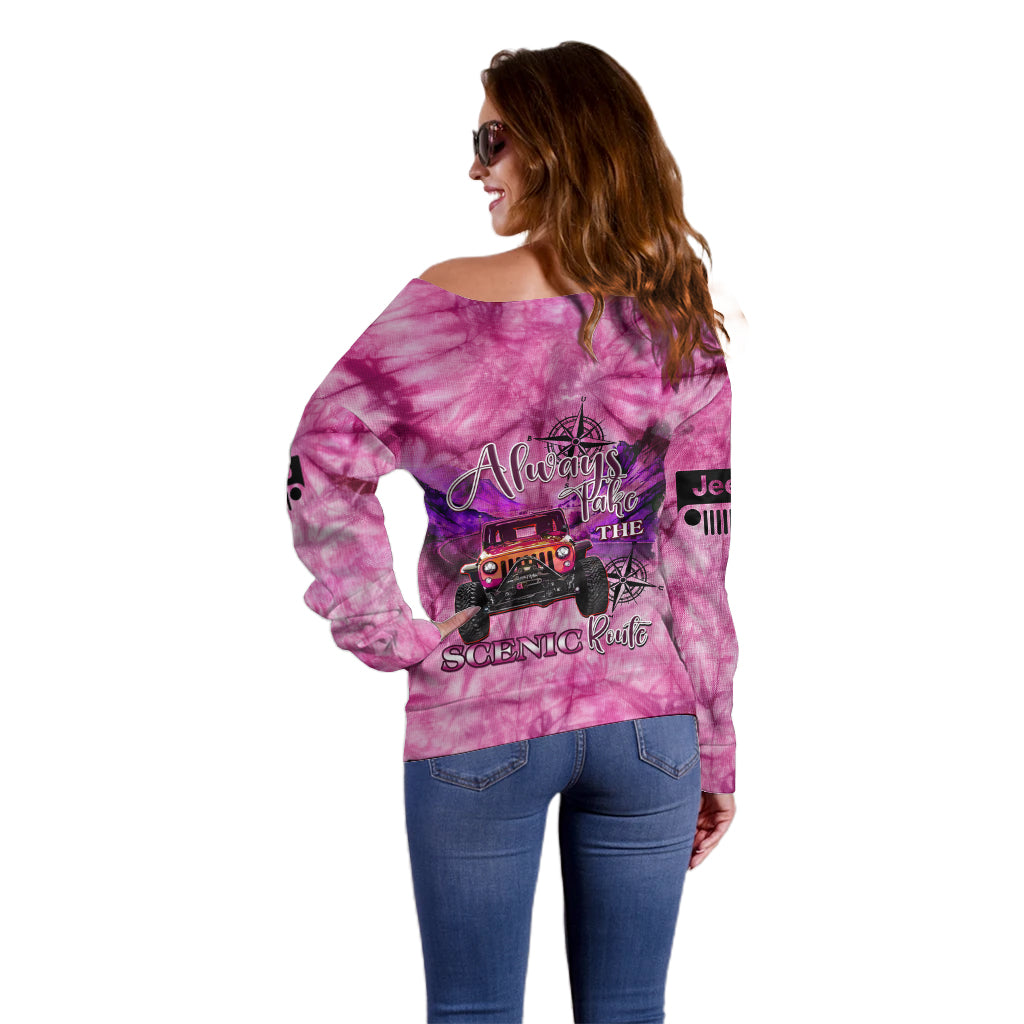 pink-jeep-tie-dye-off-shoulder-sweater-always-take-the-scenic-route