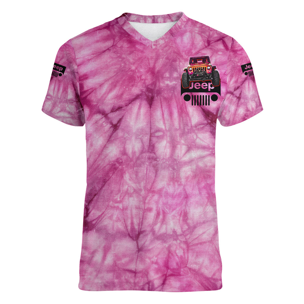 pink-jeep-tie-dye-women-v-neck-t-shirt-always-take-the-scenic-route