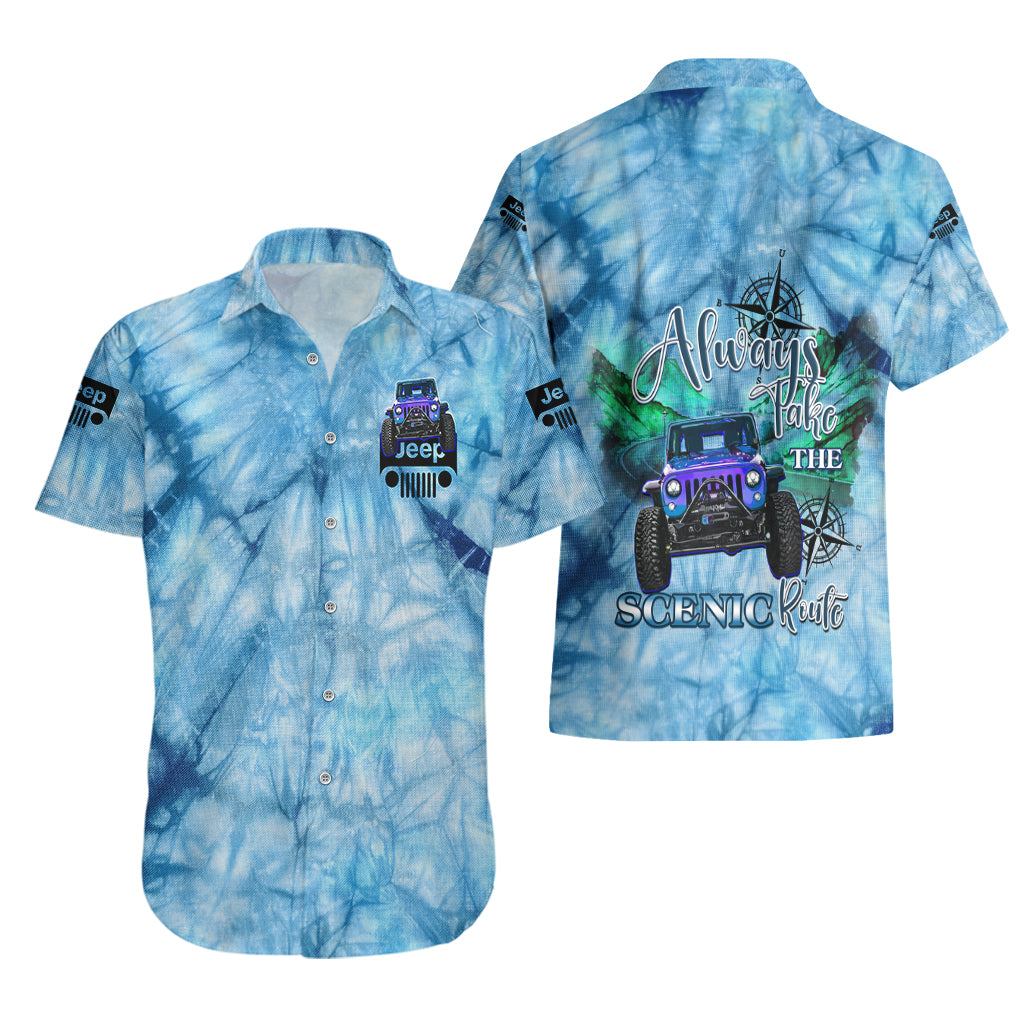 blue-jeep-tie-dye-hawaiian-shirt-always-take-the-scenic-route