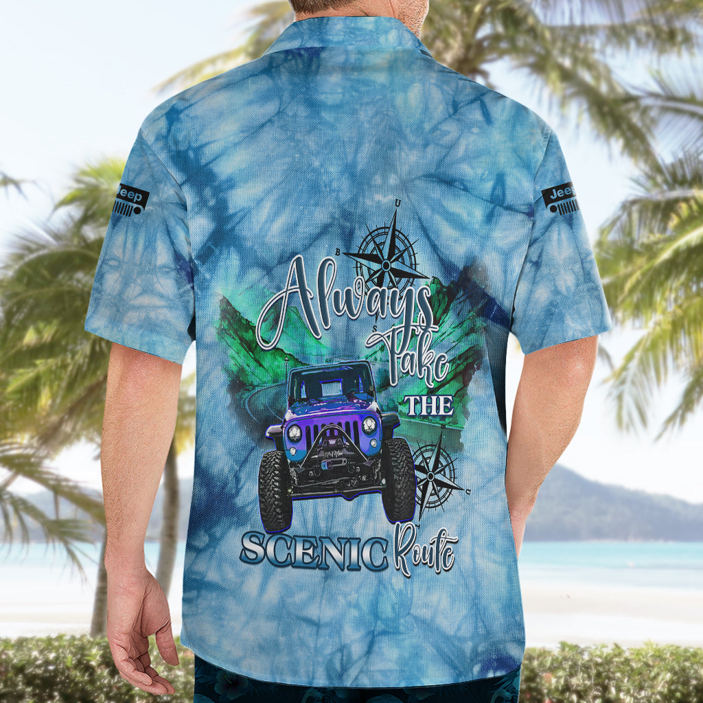 blue-jeep-tie-dye-hawaiian-shirt-always-take-the-scenic-route