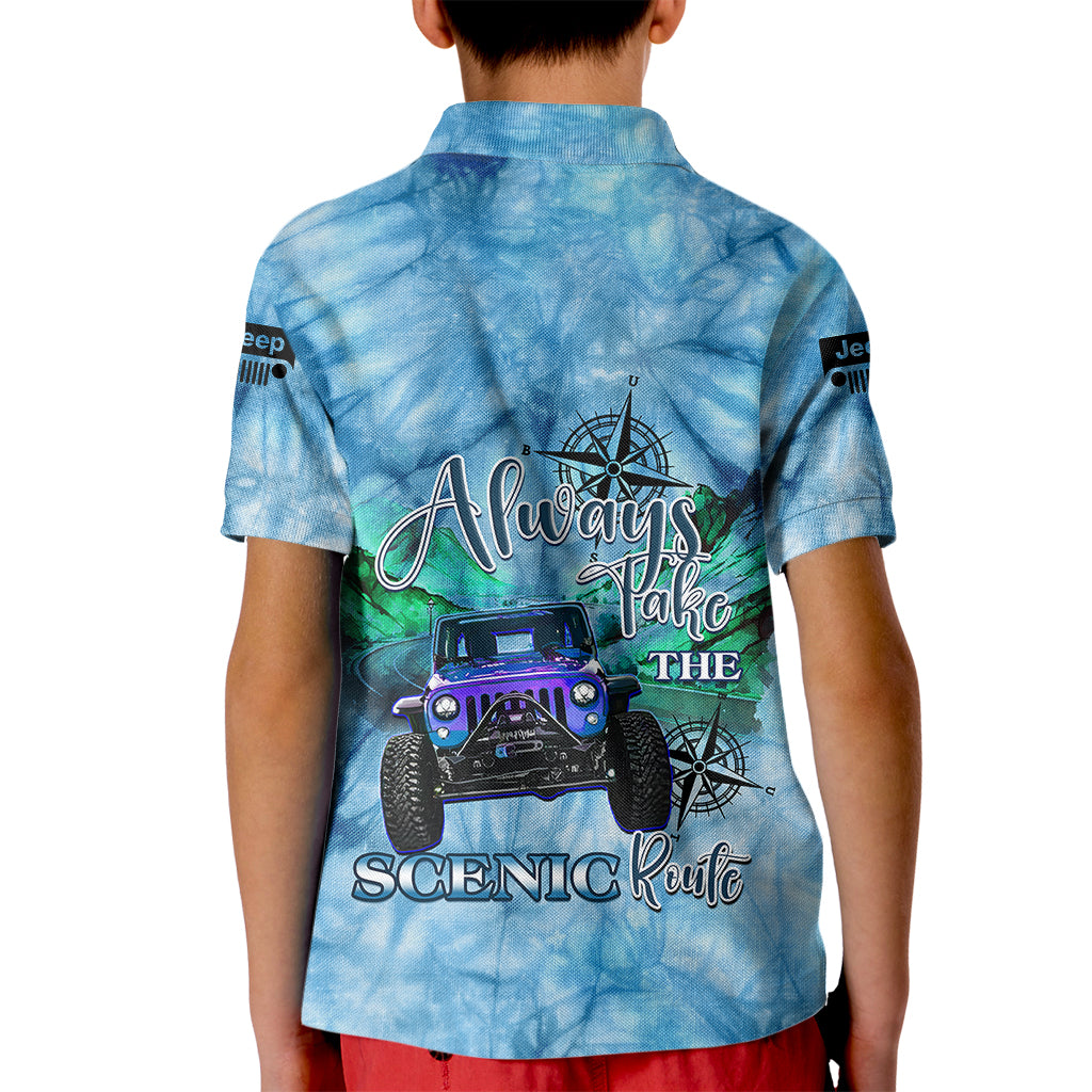 blue-jeep-tie-dye-kid-polo-shirt-always-take-the-scenic-route