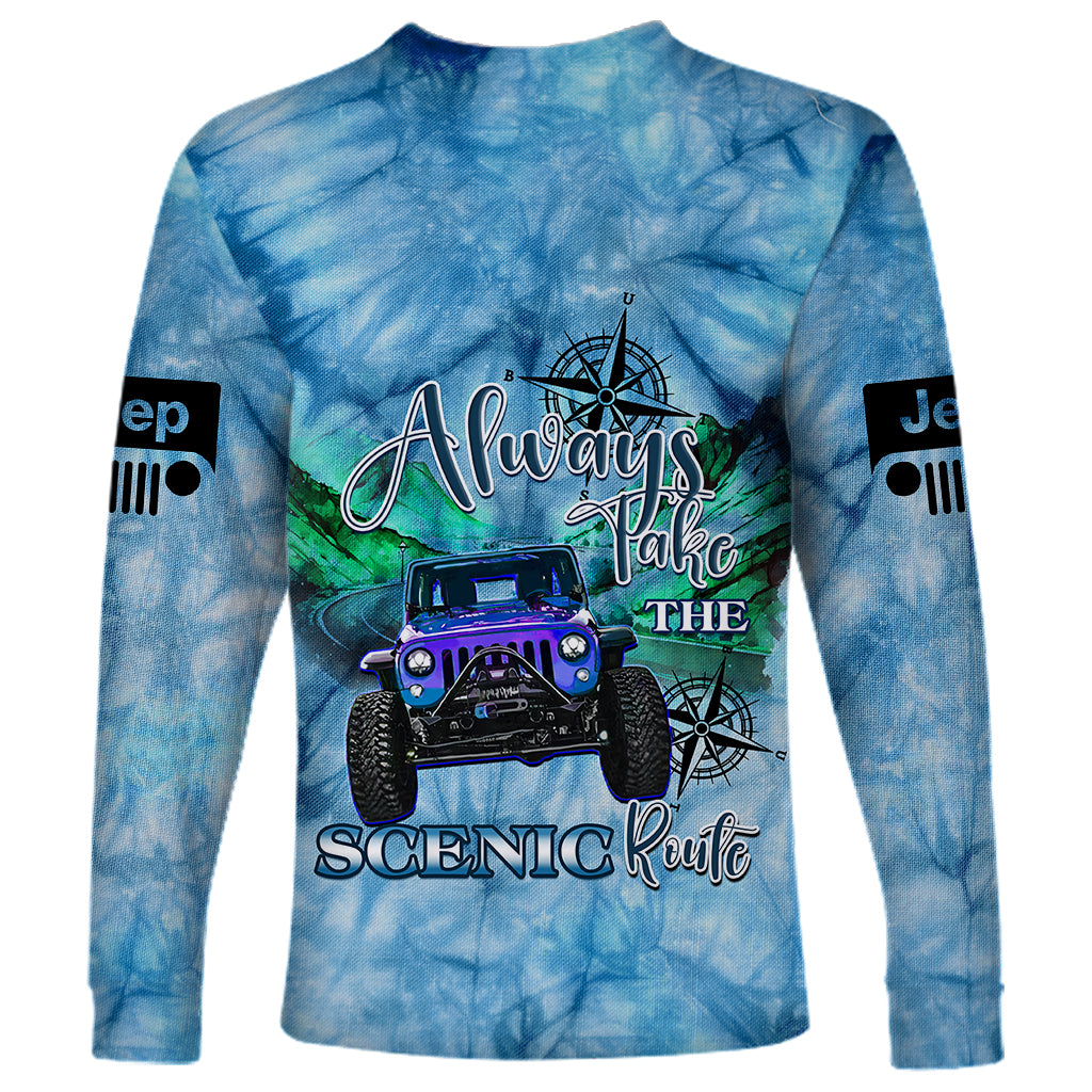 blue-jeep-tie-dye-long-sleeve-shirt-always-take-the-scenic-route