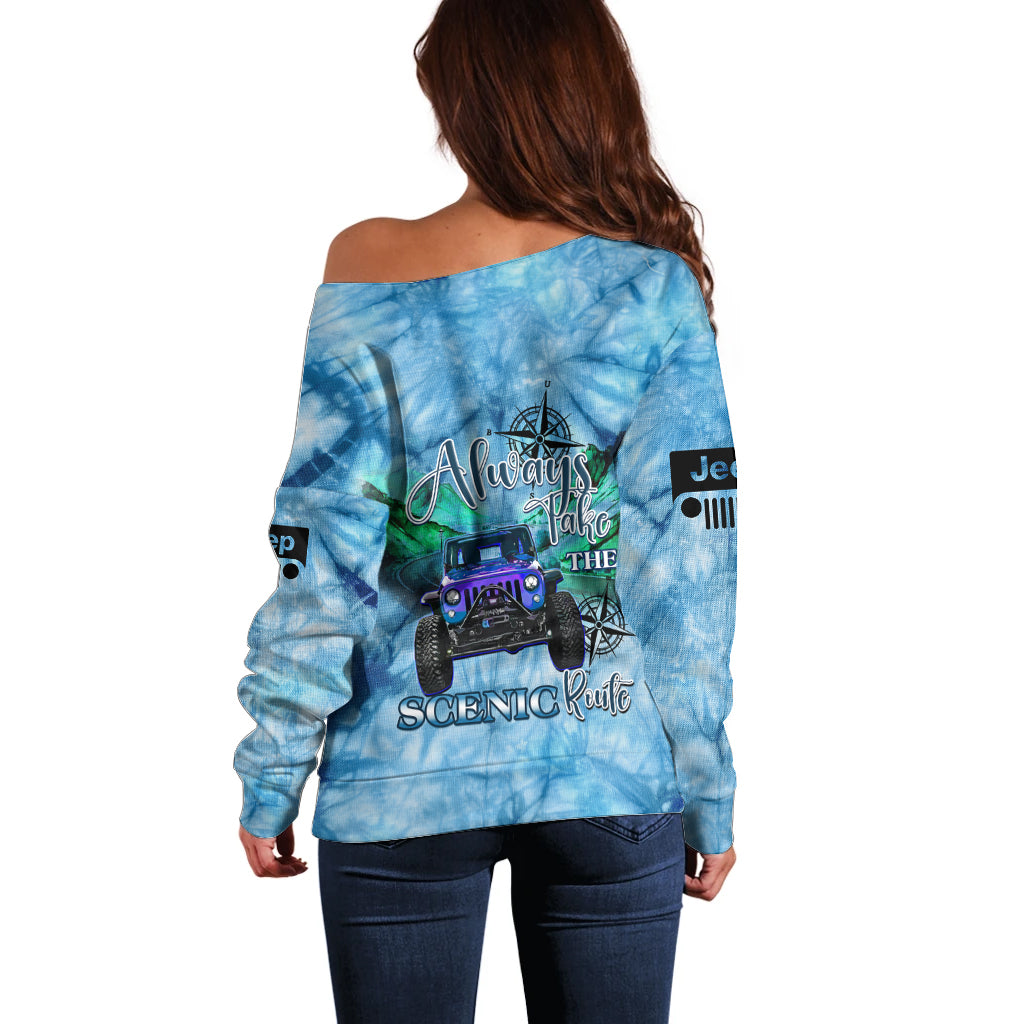 blue-jeep-tie-dye-off-shoulder-sweater-always-take-the-scenic-route