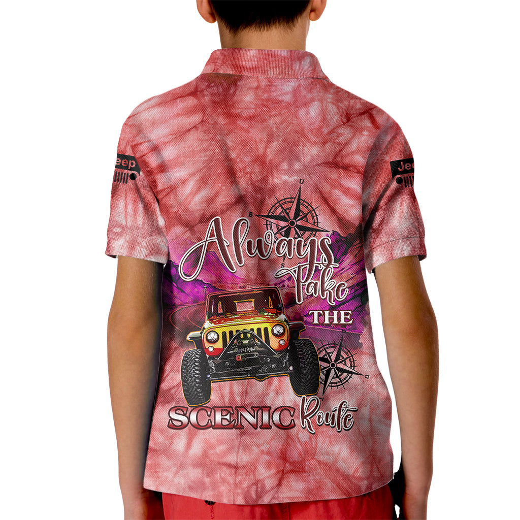 red-jeep-tie-dye-kid-polo-shirt-always-take-the-scenic-route