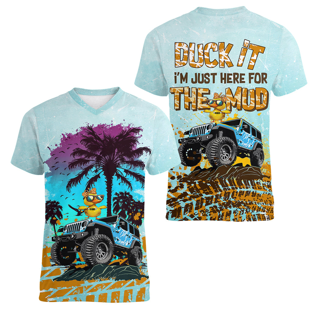 jeep-duck-women-v-neck-t-shirt-im-just-here-for-the-mud