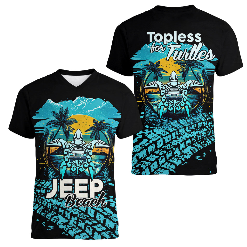 jeep-beach-go-topless-for-turtles-women-v-neck-t-shirt