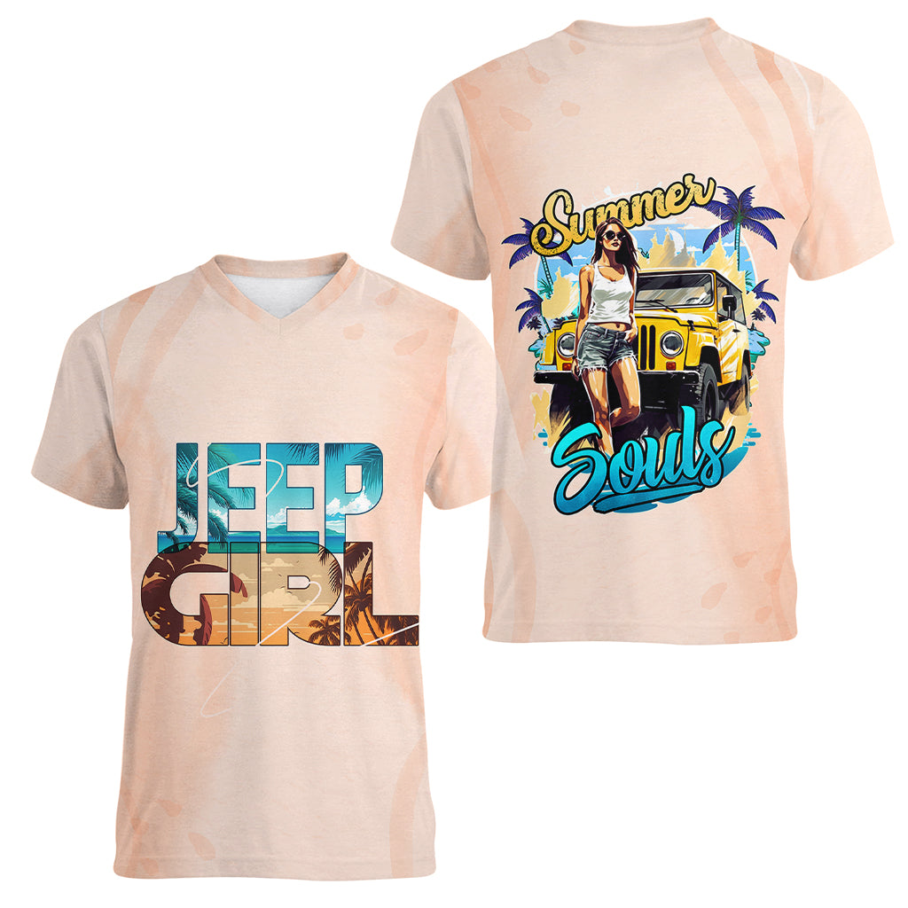 jeep-girl-summer-soul-women-v-neck-t-shirt