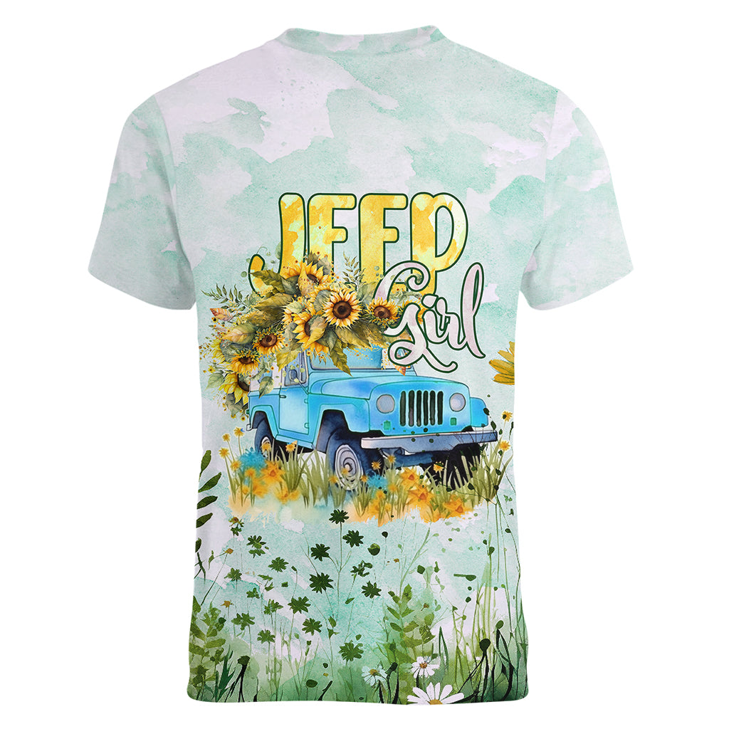 jeep-girl-floral-sunflower-women-v-neck-t-shirt