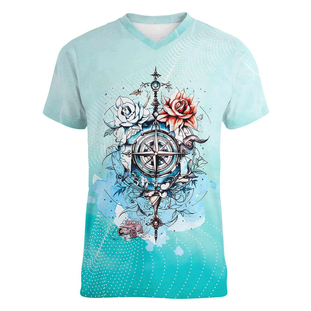 jeep-girl-women-v-neck-t-shirt-floral-compass