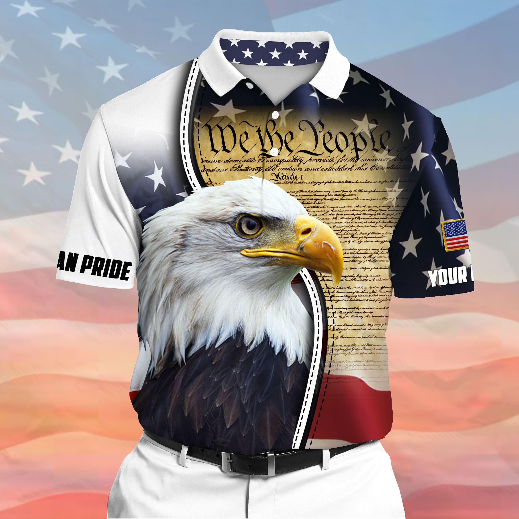 Premium We The People, American Eagle Patriotism 3D Polo Multicolor Personalized