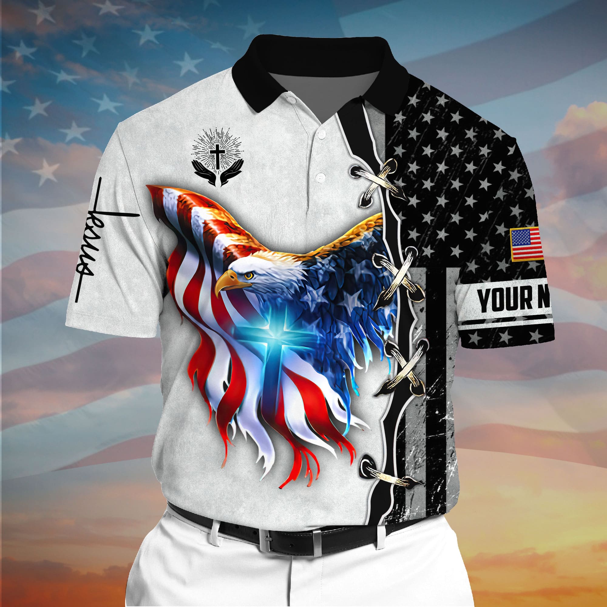 Premium American Eagle Patriotic 3D Polo AOP Multicolor Personalized