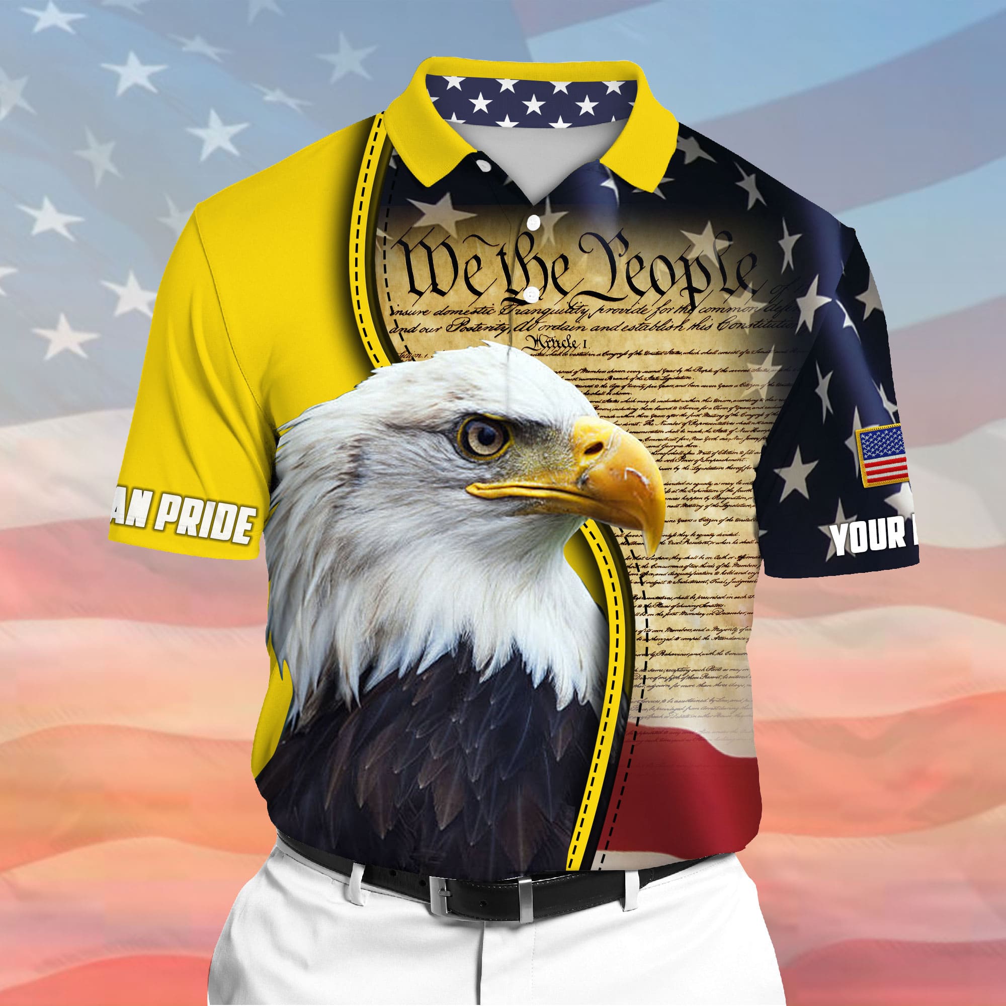 Premium We The People, American Eagle Patriotism 3D Polo Multicolor Personalized