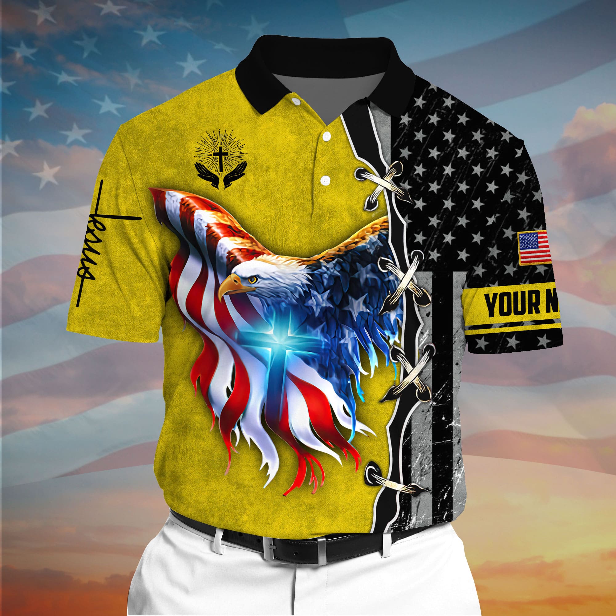 Premium American Eagle Patriotic 3D Polo AOP Multicolor Personalized