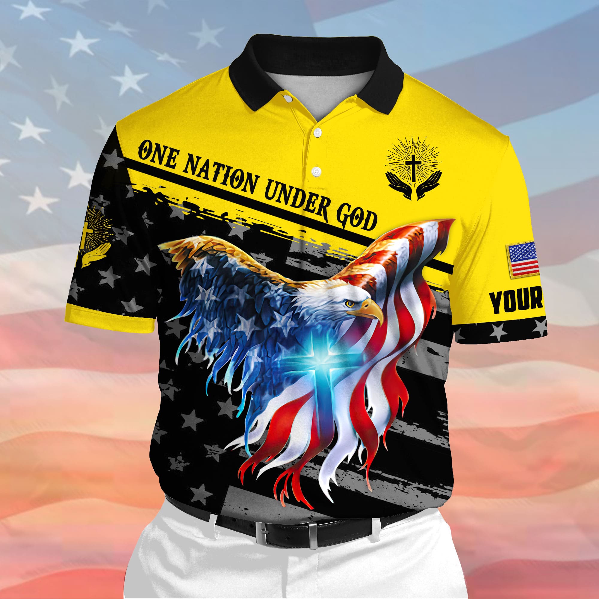 Premium One Nation Under God, Eagle Patriotic 3D Polo Multicolor Personalized