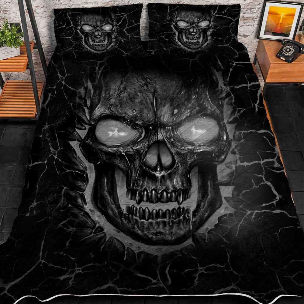 Premium Unique Lava Skull Quilt Bedding Set 3D Multicolor