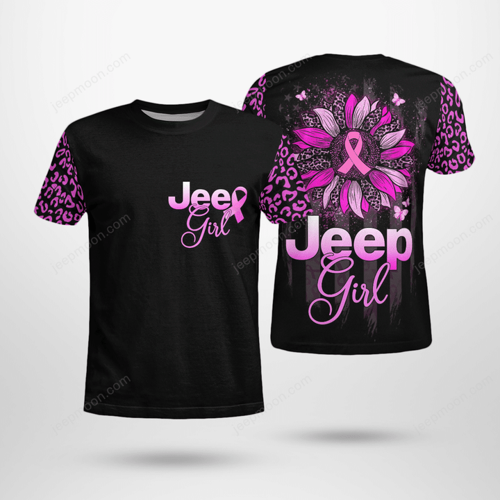 Jeep Girl Flag Sunflower Breast Cancer T-shirt