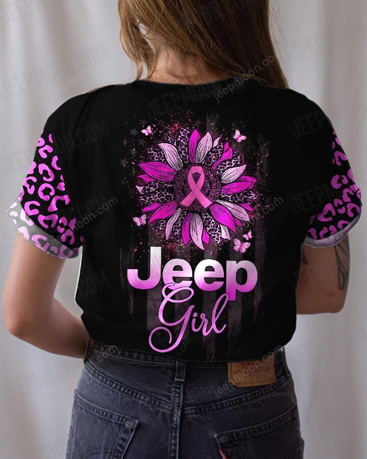 Jeep Girl Flag Sunflower Breast Cancer T-shirt