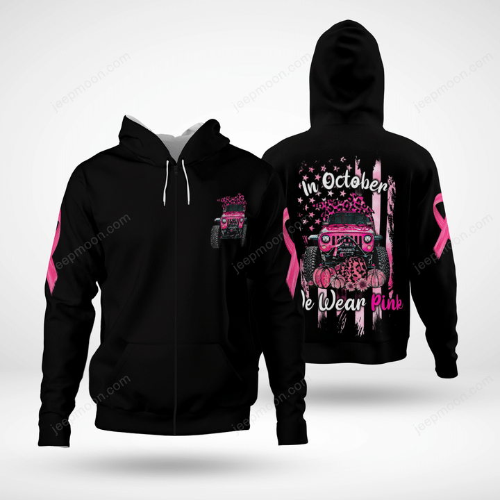 In October We Wear Pink Breast Cancer Jeep Hoodie Black