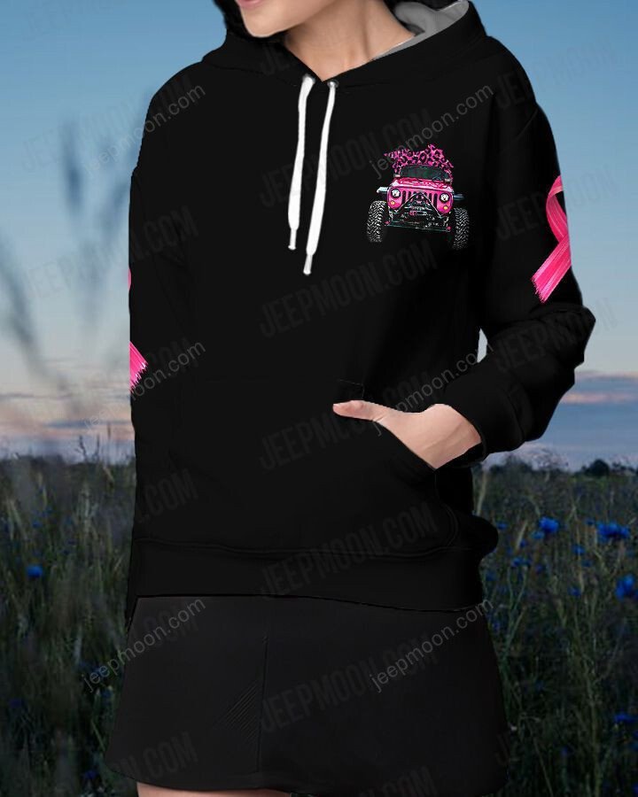 In October We Wear Pink Breast Cancer Jeep Hoodie Black