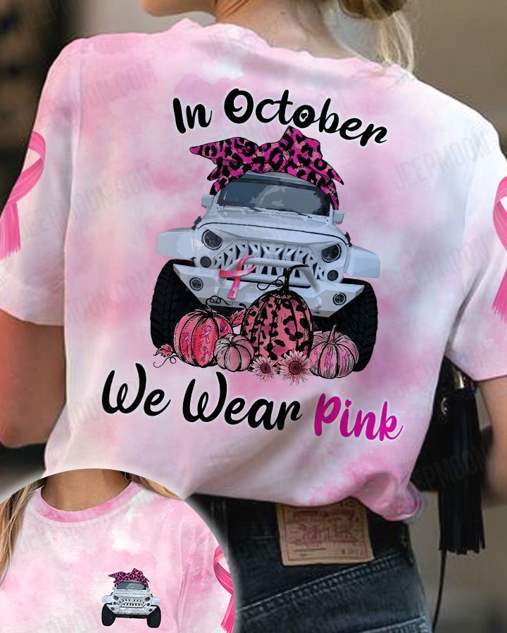 Breast Cancer Jeep White In October We Wear Pink T-shirt