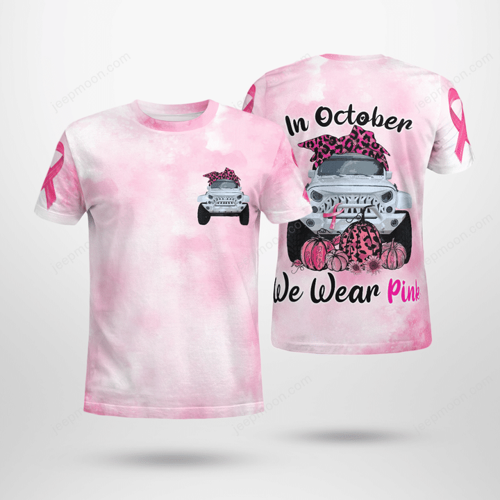 Breast Cancer Jeep White In October We Wear Pink T-shirt