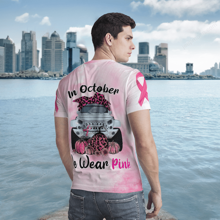 Breast Cancer Jeep White In October We Wear Pink T-shirt