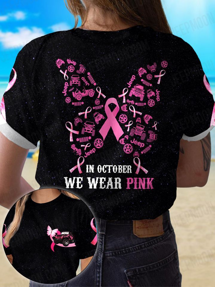 Breast Cancer Jeep T-shirt Butterfly October Wear Pink