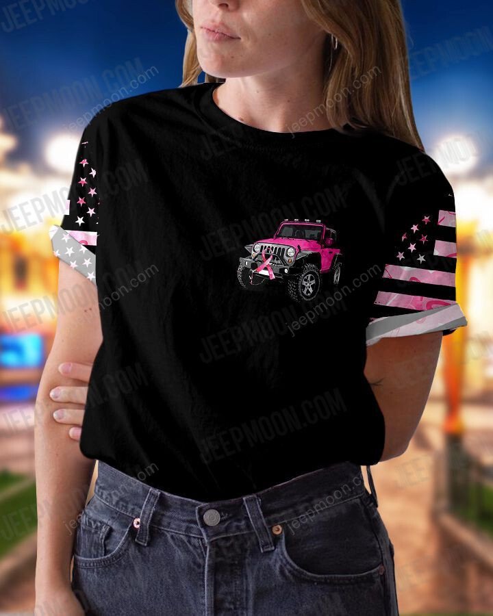 Jeep Breast Cancer T-shirt Crack Flag