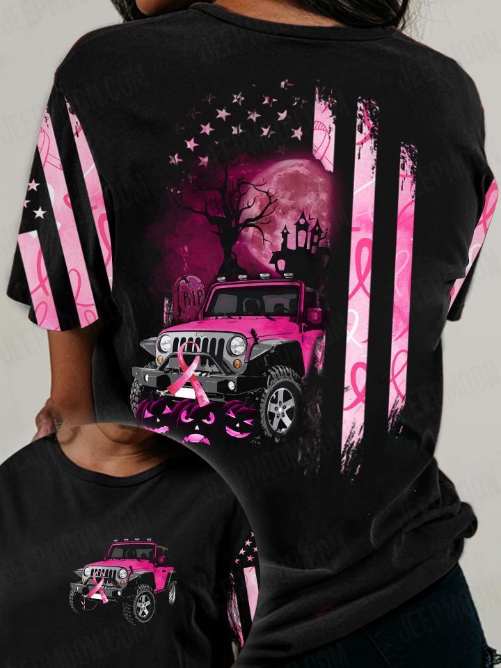 Jeep Breast Cancer T-shirt Crack Flag