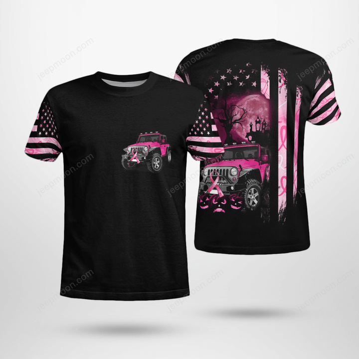 Jeep Breast Cancer T-shirt Crack Flag