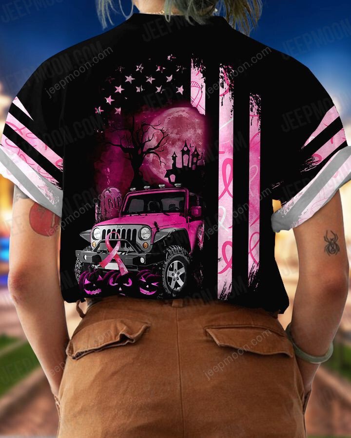 Jeep Breast Cancer T-shirt Crack Flag