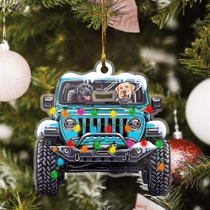 Jeep Dog Christmas Wood Ornament