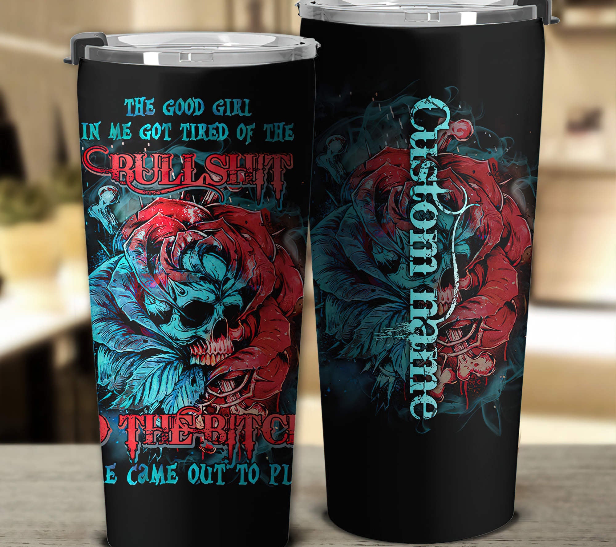 Personalized The Good Girl In Me Rose Skull Bones Tumbler Tumbler