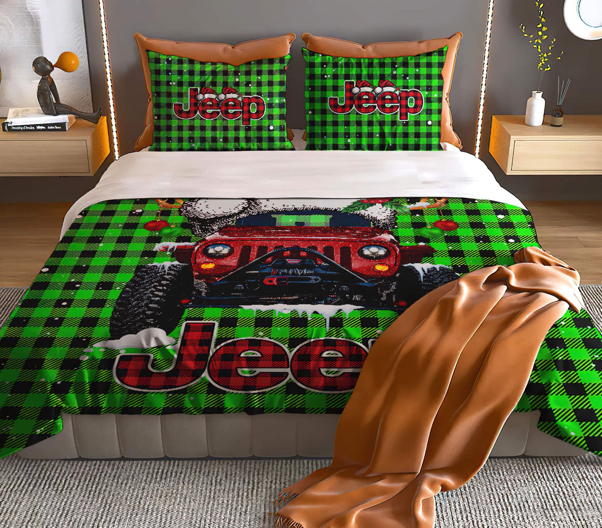 personalized-colors-jeep-plaid-bedding-set