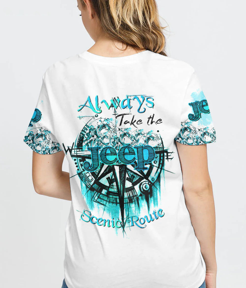 always-take-the-scenic-route-compass-beach-jeep-t-shirt