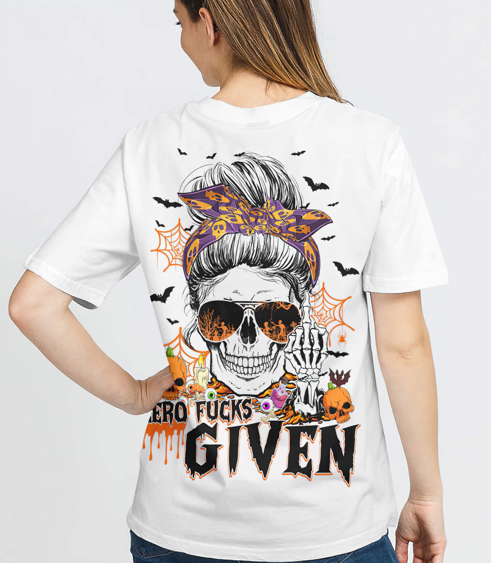 zero-fks-given-skull-halloween-2d-t-shirt