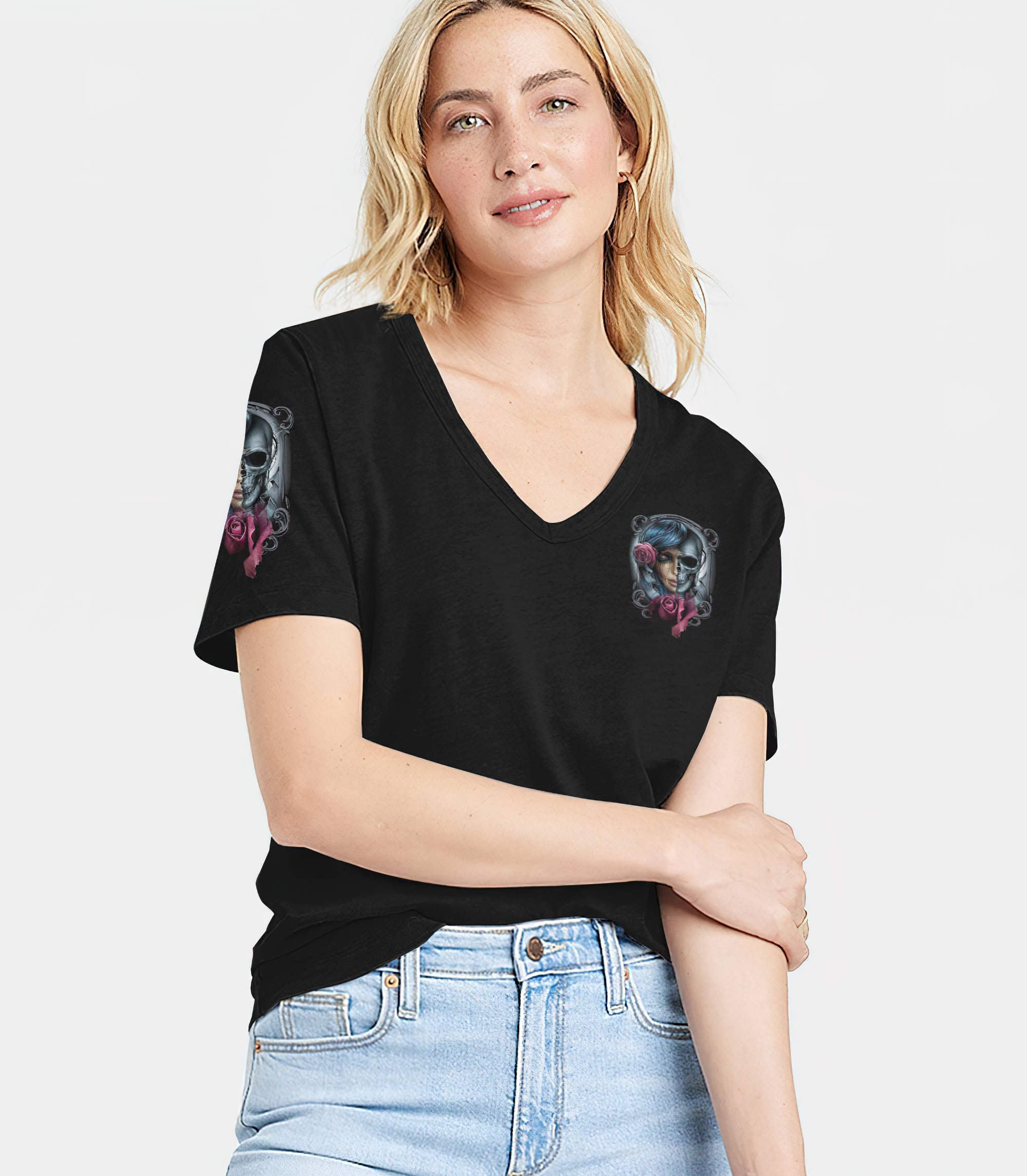 the-good-girl-in-me-skull-girl-rose-all-over-print-women-v-neck-t-shirt