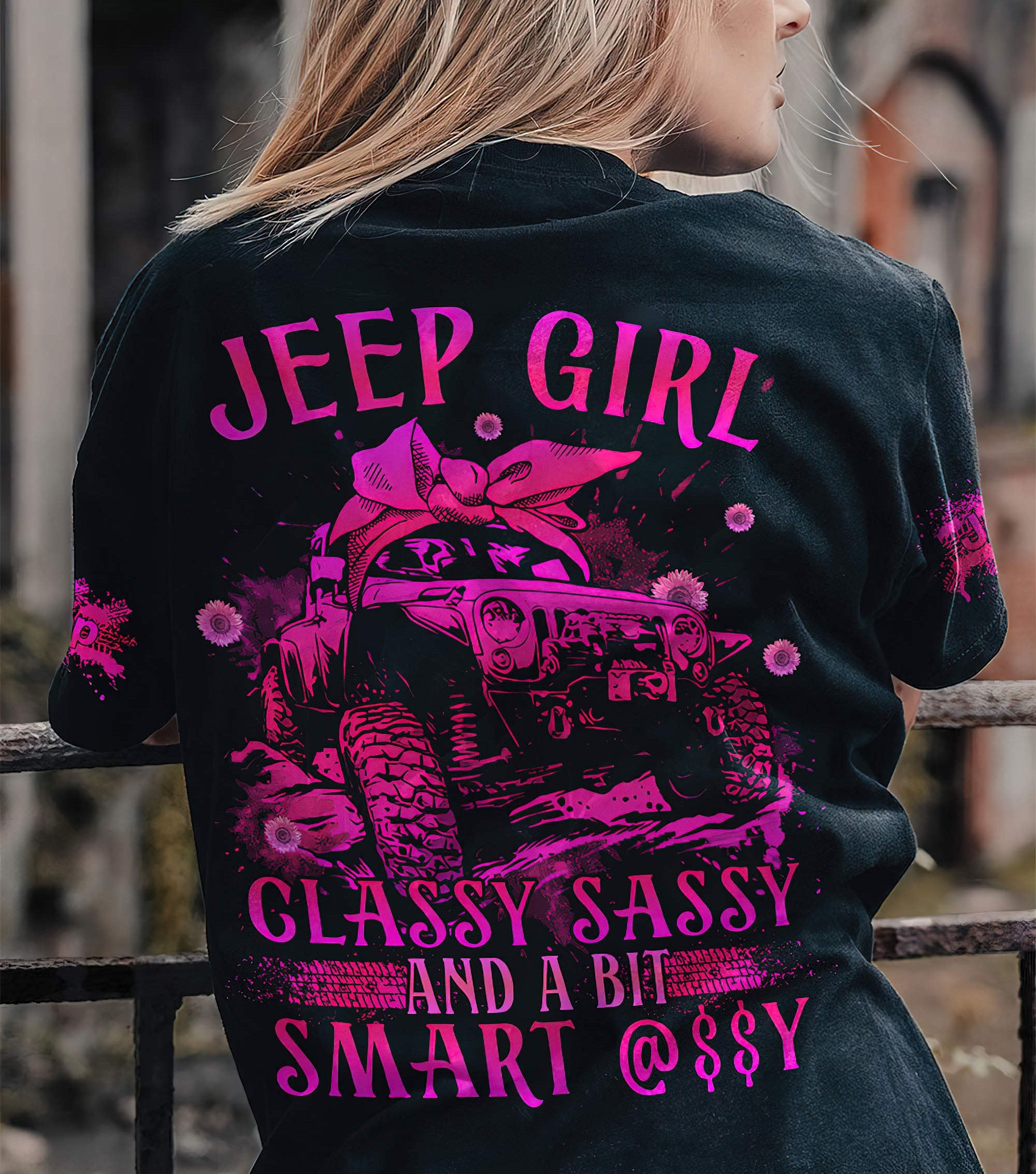 jeep-girl-classy-sassy-sunflower-pink-t-shirt