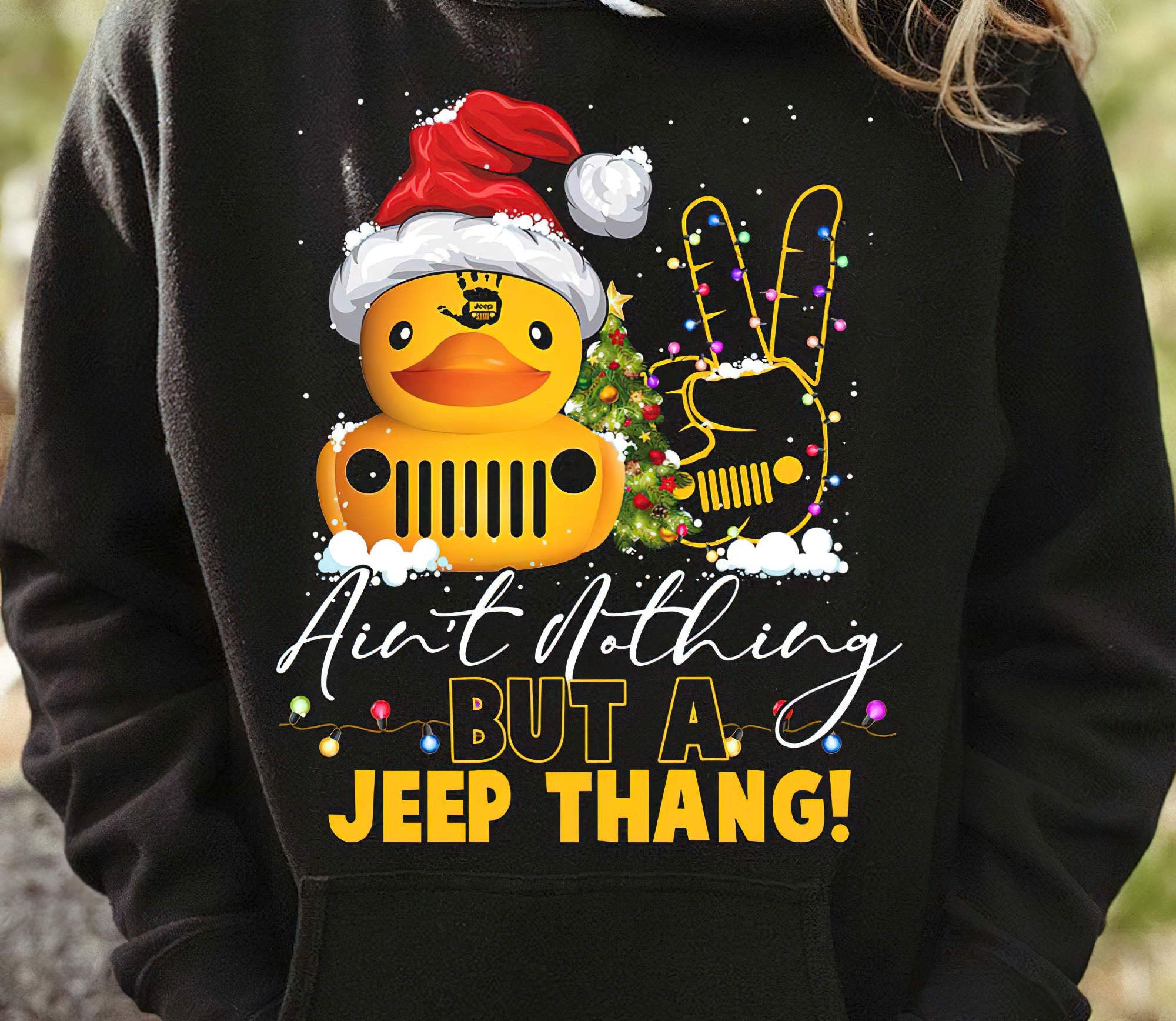 jeep-thang-duck-xmas-1-sided-hoodie