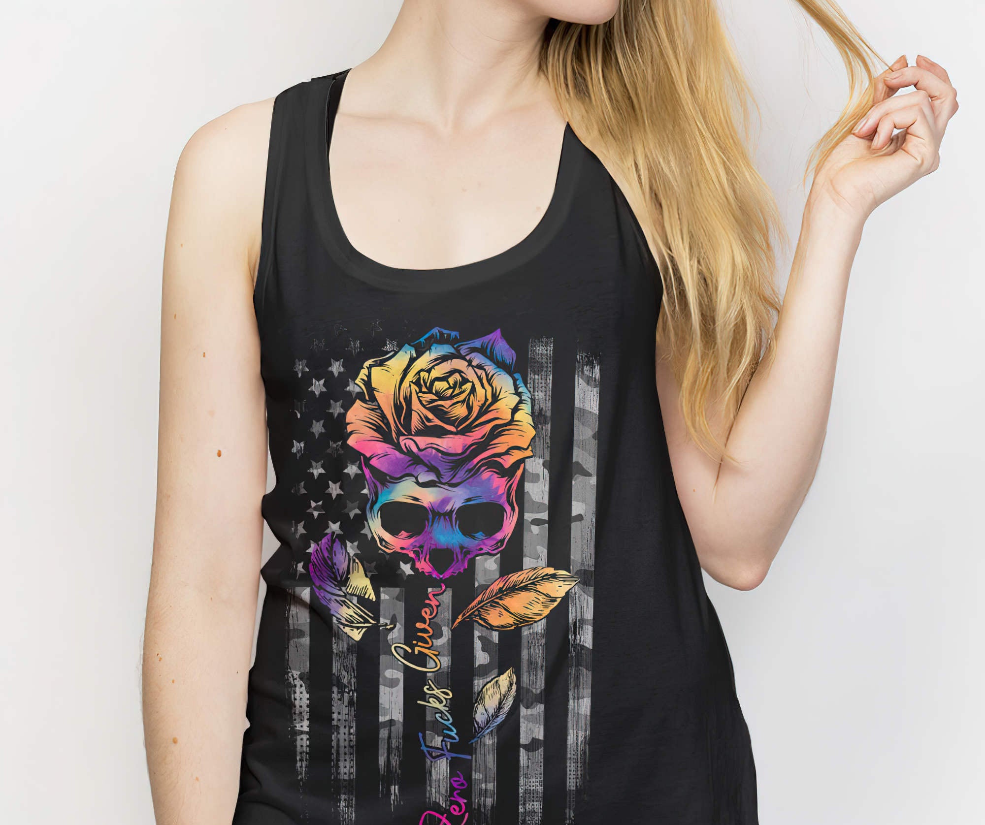 Rose Skull Tie Dye 2D 1 Tank Top